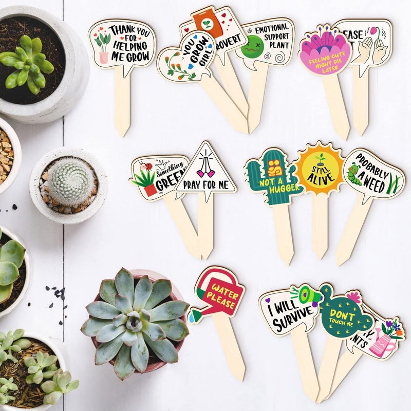 JUYRLE Funny Wooden Plant Labels - 15 Pack Tags for Succulents, Flowers, Greenery; Waterproof, Outdoor Garden Plant Markers; Perfect Gifts for Plant Lovers - Image 4